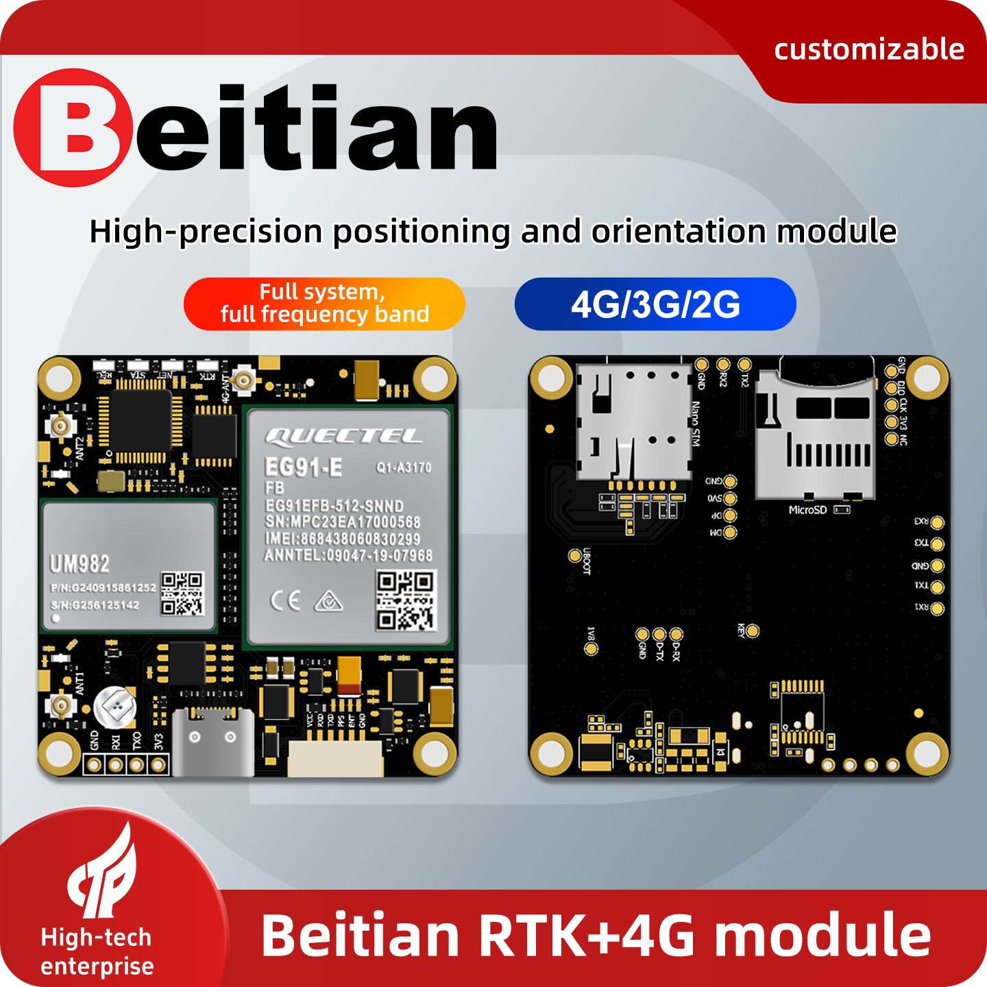 Beitian Bulit-in UM982/980 ZED-F9P Module + 4G Communication +