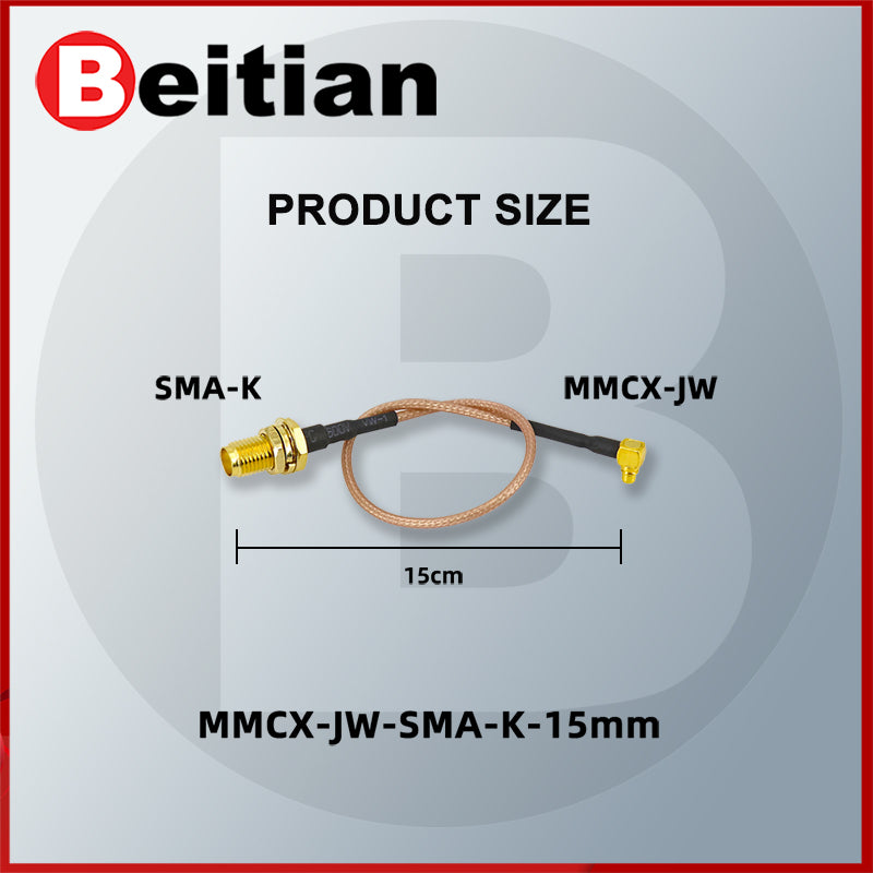 Beitian MMCX-JW (male elbow) to SMA-K (female) RG316 IPEX to SMA-J  IPEX-JW to SMA-Ksilver-plated cable, 15cm long