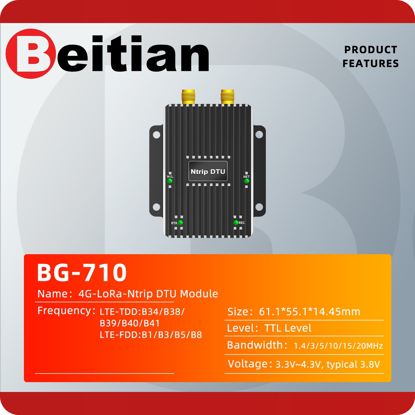 Beitian 4G Full Network Compatible Wireless Data Radio Module LoRa-Ntr ...