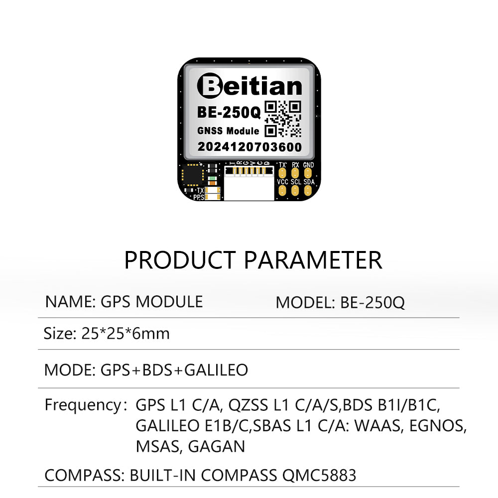 Beitian 250 series module with antenna Ultra-low power GNSS receiver for track