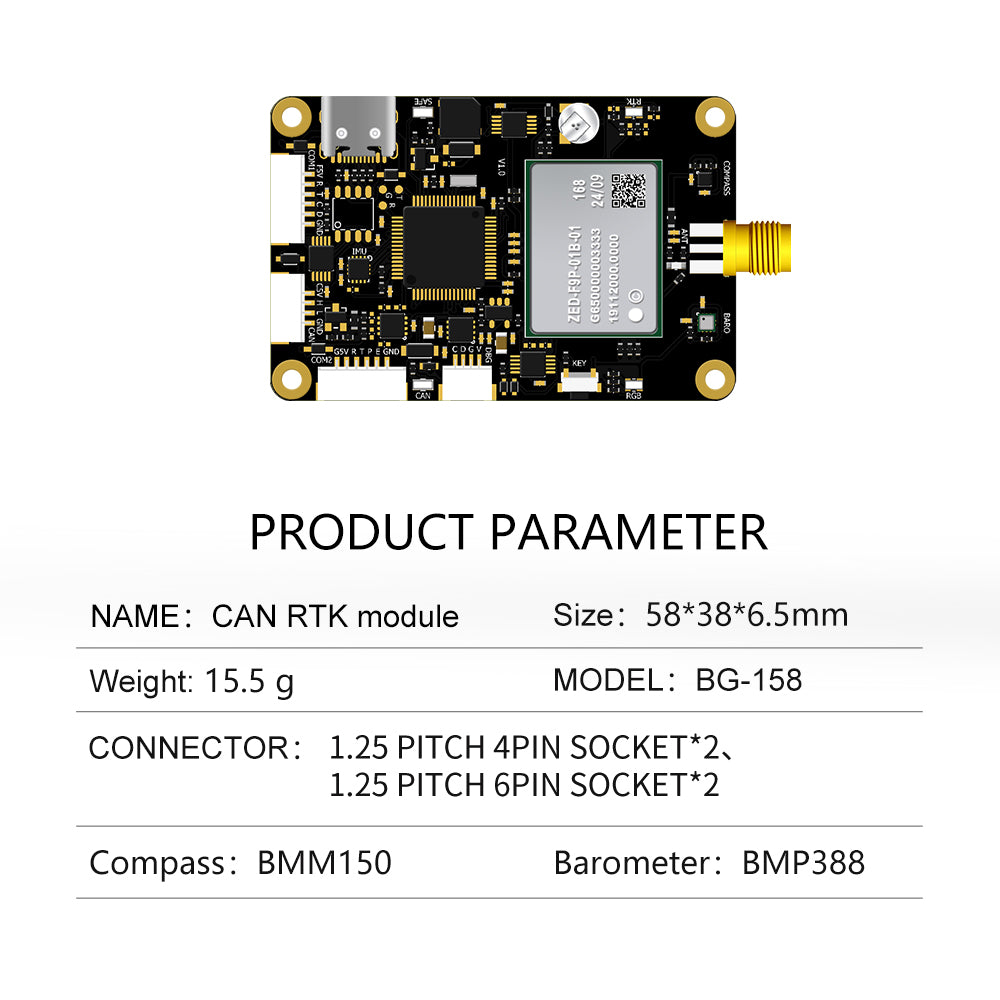 Beitian ZED-F9P geomagnetic BMM150 compass BMP388 barometer GNSS RTK positioning module BG-518