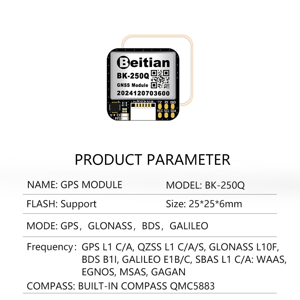 Beitian 250 series module with antenna Ultra-low power GNSS receiver for track