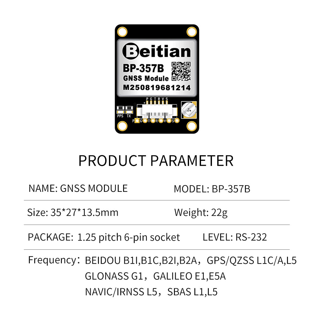 Beitian four-mode dual-frequency GNSS module high-precision RTK single Beidou GPS positioning multi-channel BP-280 357