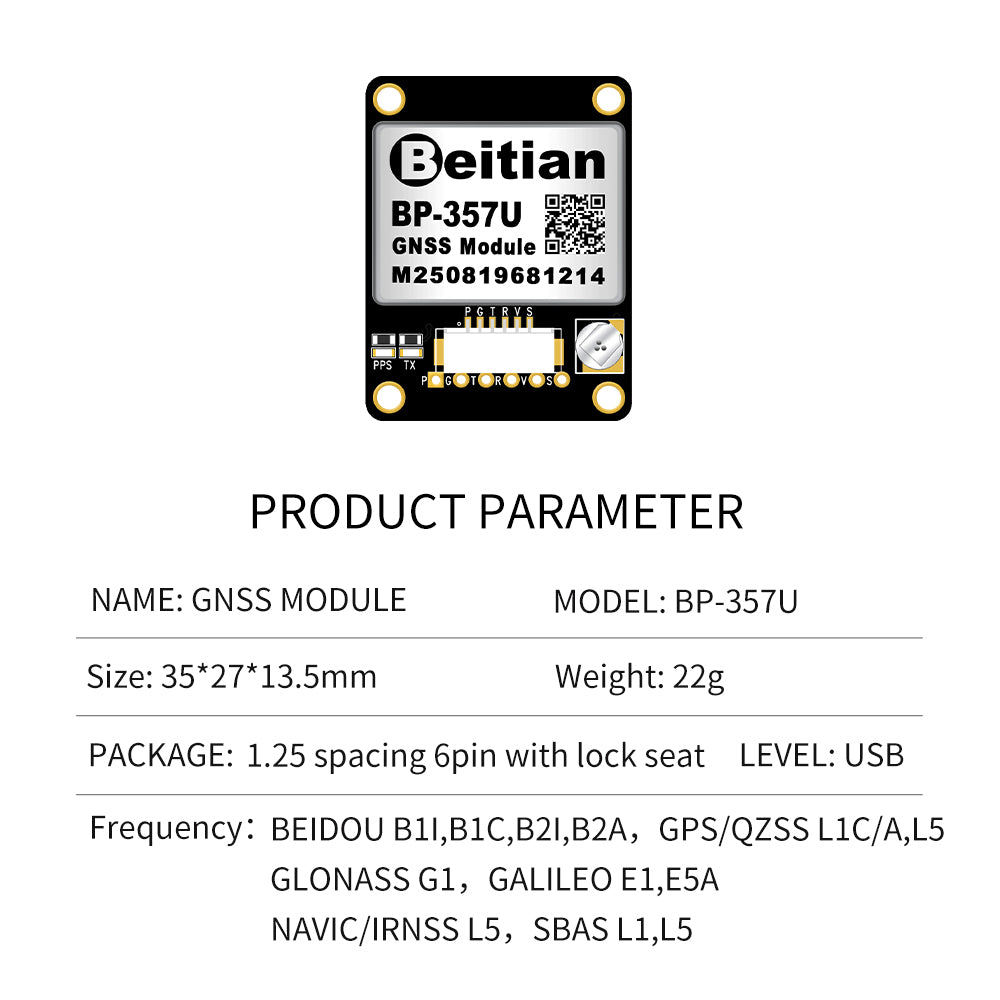 Beitian four-mode dual-frequency GNSS module high-precision RTK single Beidou GPS positioning multi-channel BP-280 357