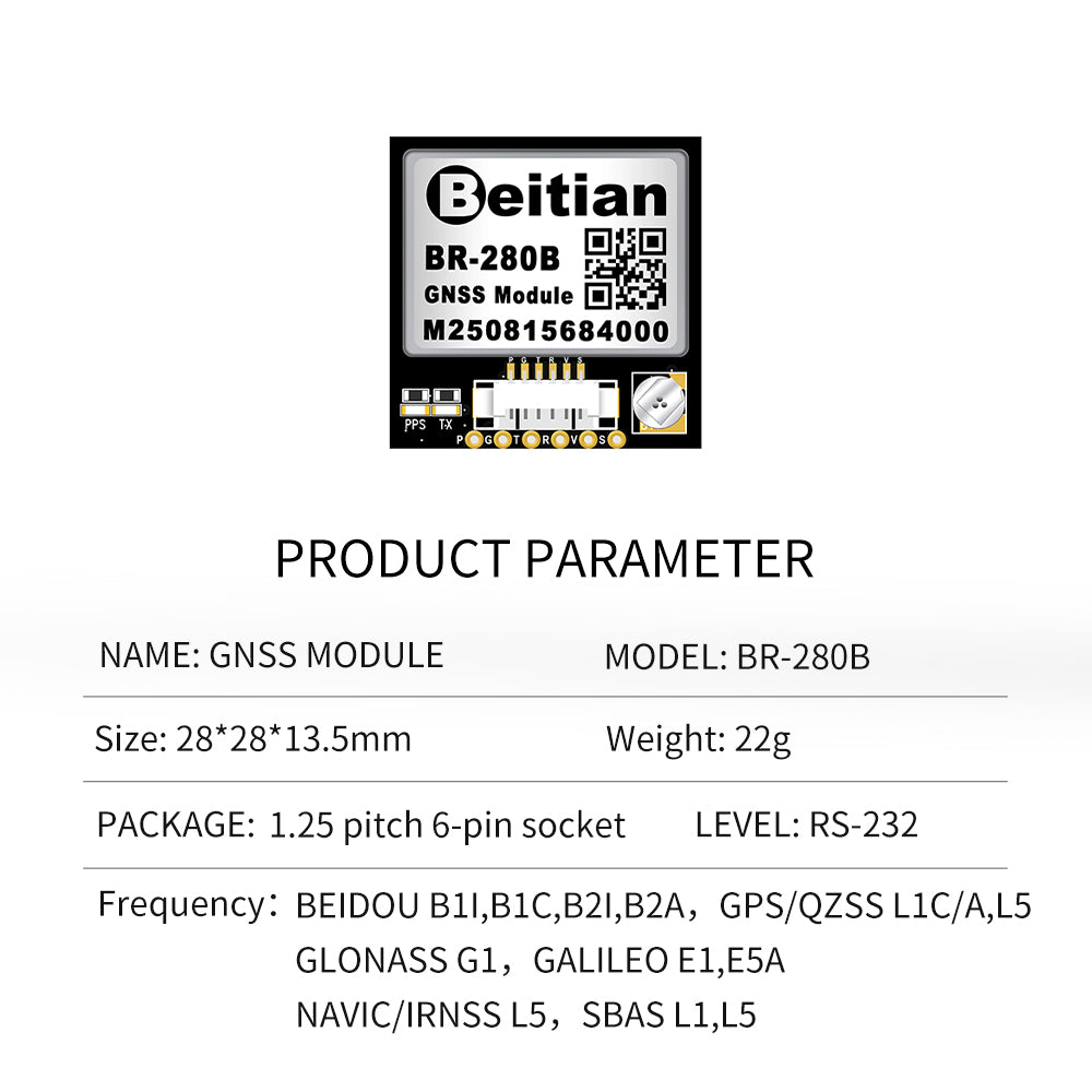 Beitian BR-280 dual-frequency multi-mode single Beidou GPS sub-meter GNSS positioning module with compass