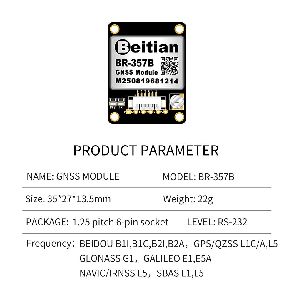 Beitian BR-280 dual-frequency multi-mode single Beidou GPS sub-meter GNSS positioning module with compass