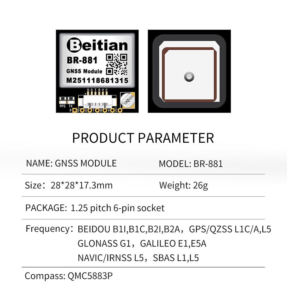 Beitian BR-280 dual-frequency multi-mode single Beidou GPS sub-meter GNSS positioning module with compass