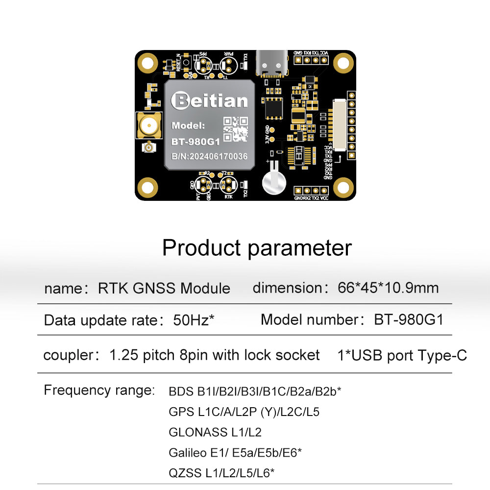 Beitian UM982 980 ZED-F9P module RTK high-precision centimeter-level GNSS positioning board for vehicles