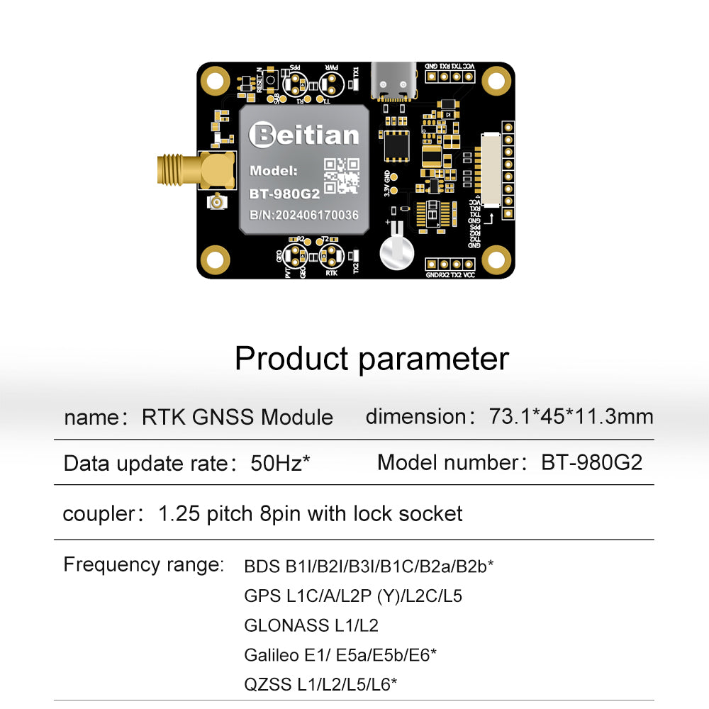 Beitian UM982 980 ZED-F9P module RTK high-precision centimeter-level GNSS positioning board for drones and vehicles