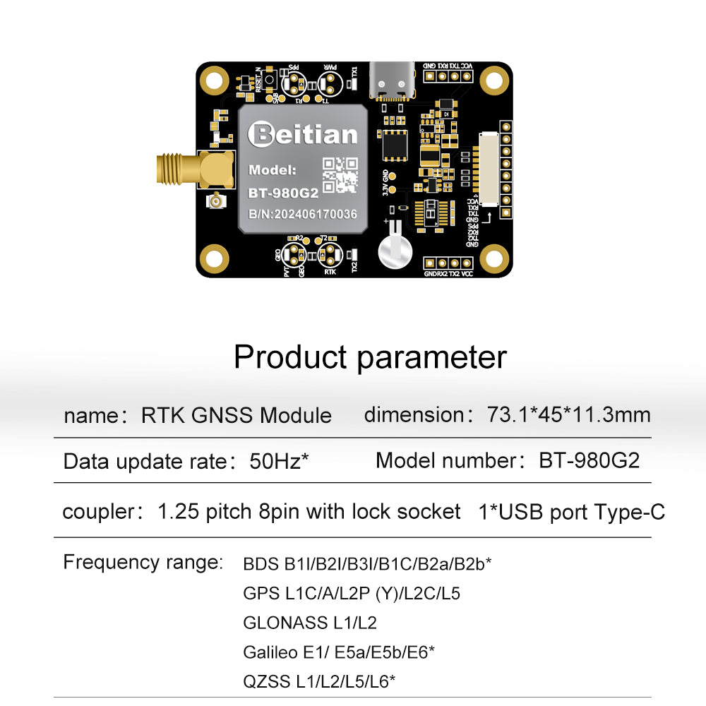 Beitian UM982 980 ZED-F9P module RTK high-precision centimeter-level GNSS positioning board for vehicles