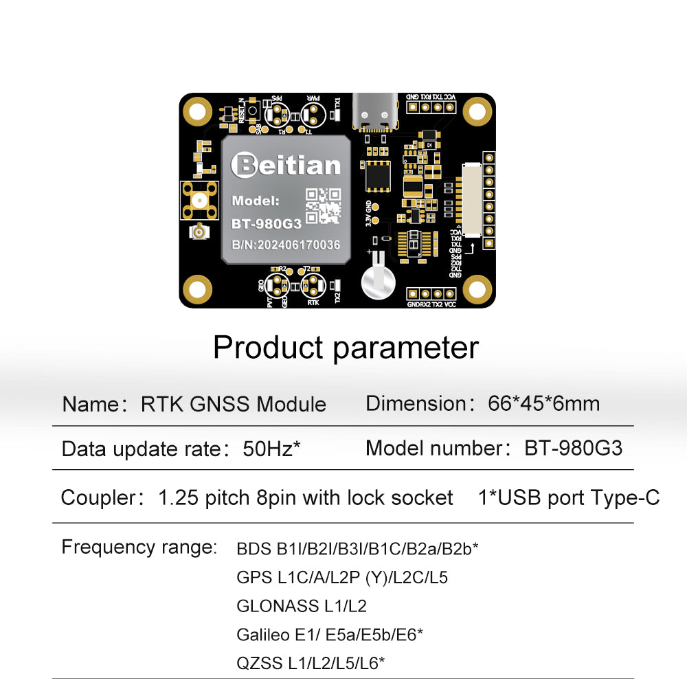 Beitian UM982 980 ZED-F9P module RTK high-precision centimeter-level GNSS positioning board for vehicles