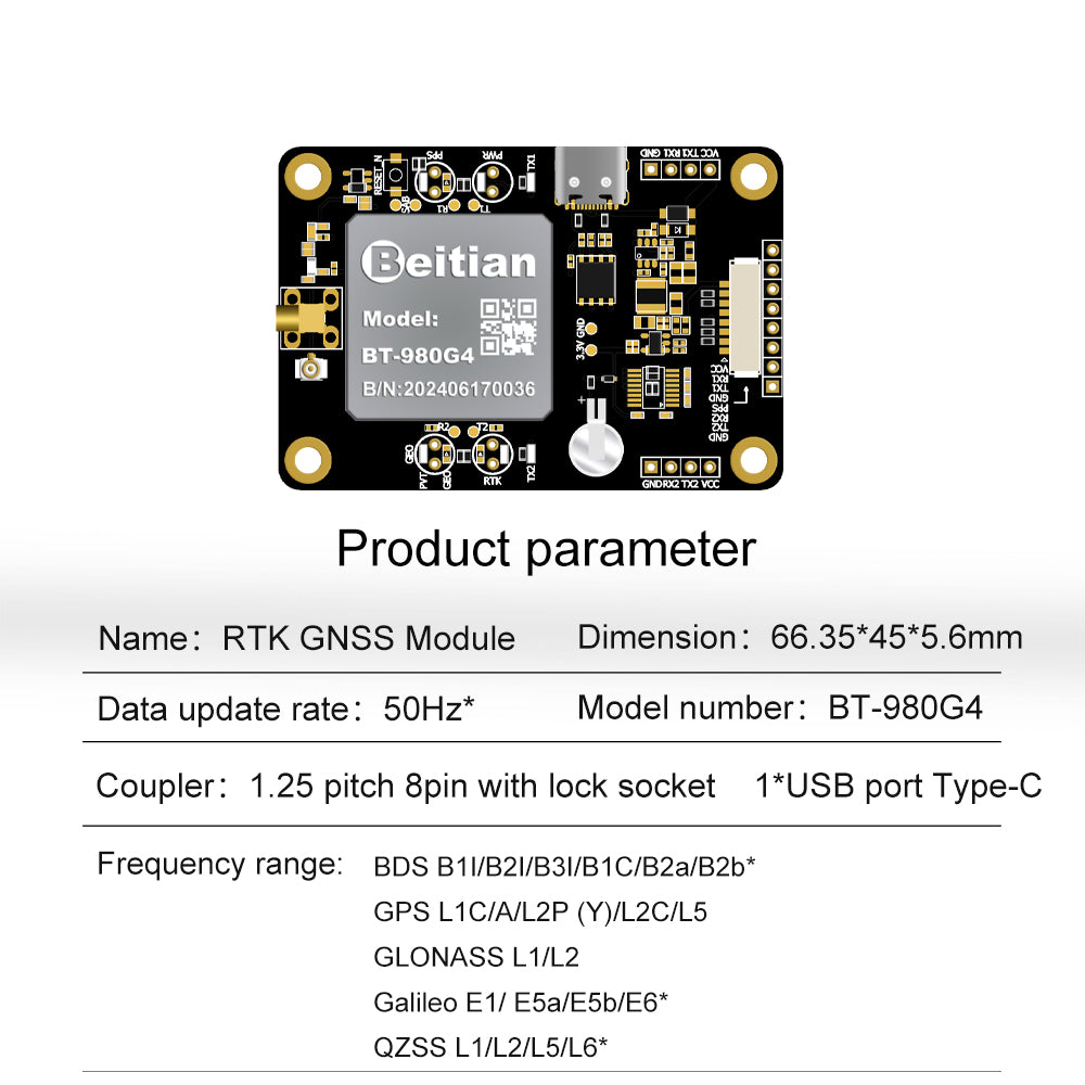 Beitian UM982 980 ZED-F9P module RTK high-precision centimeter-level GNSS positioning board for drones and vehicles