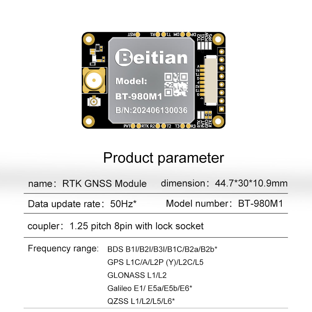 Beitian UM982 980 ZED-F9P module RTK high-precision centimeter-level GNSS positioning board for drones and vehicles