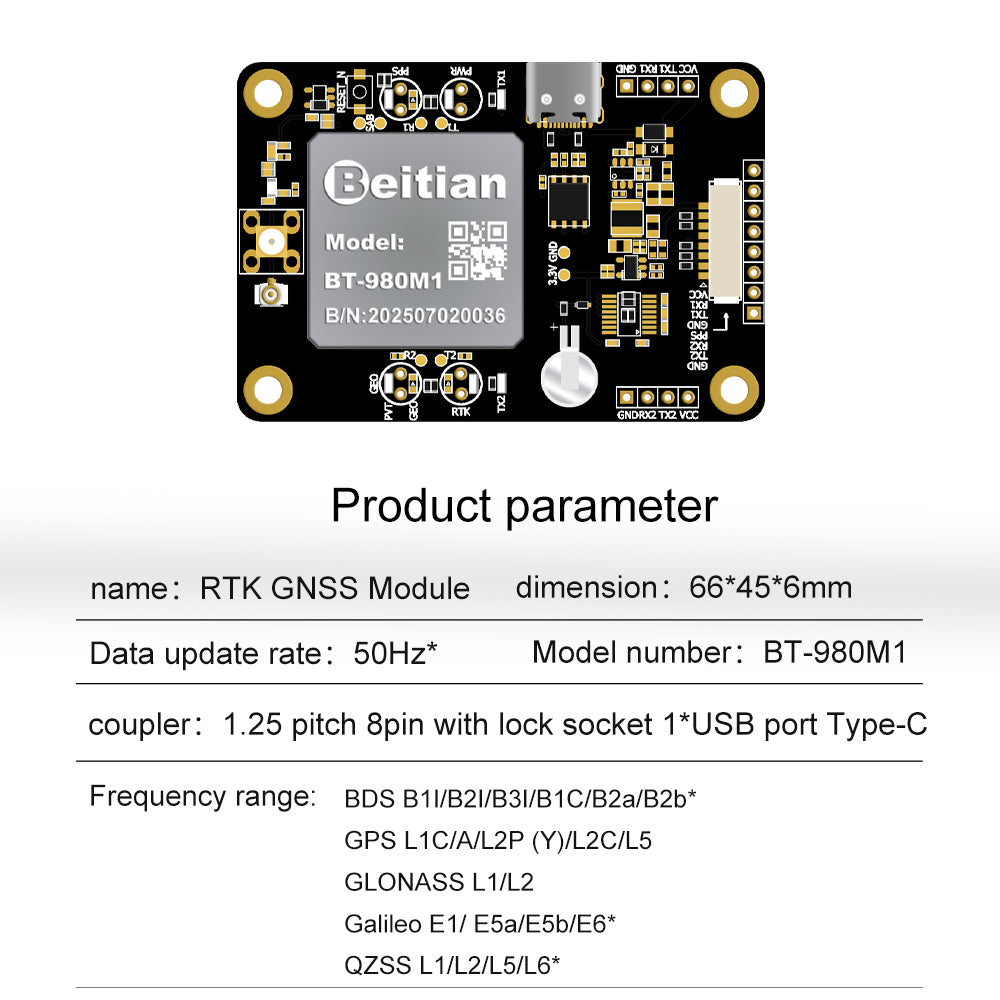 Beitian UM982 980 ZED-F9P module RTK high-precision centimeter-level GNSS positioning board for vehicles