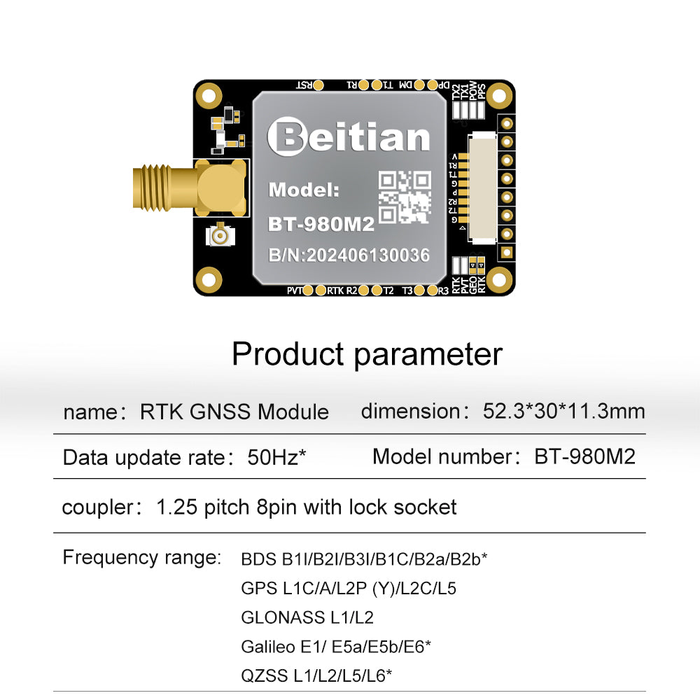 Beitian UM982 980 ZED-F9P module RTK high-precision centimeter-level GNSS positioning board for drones and vehicles