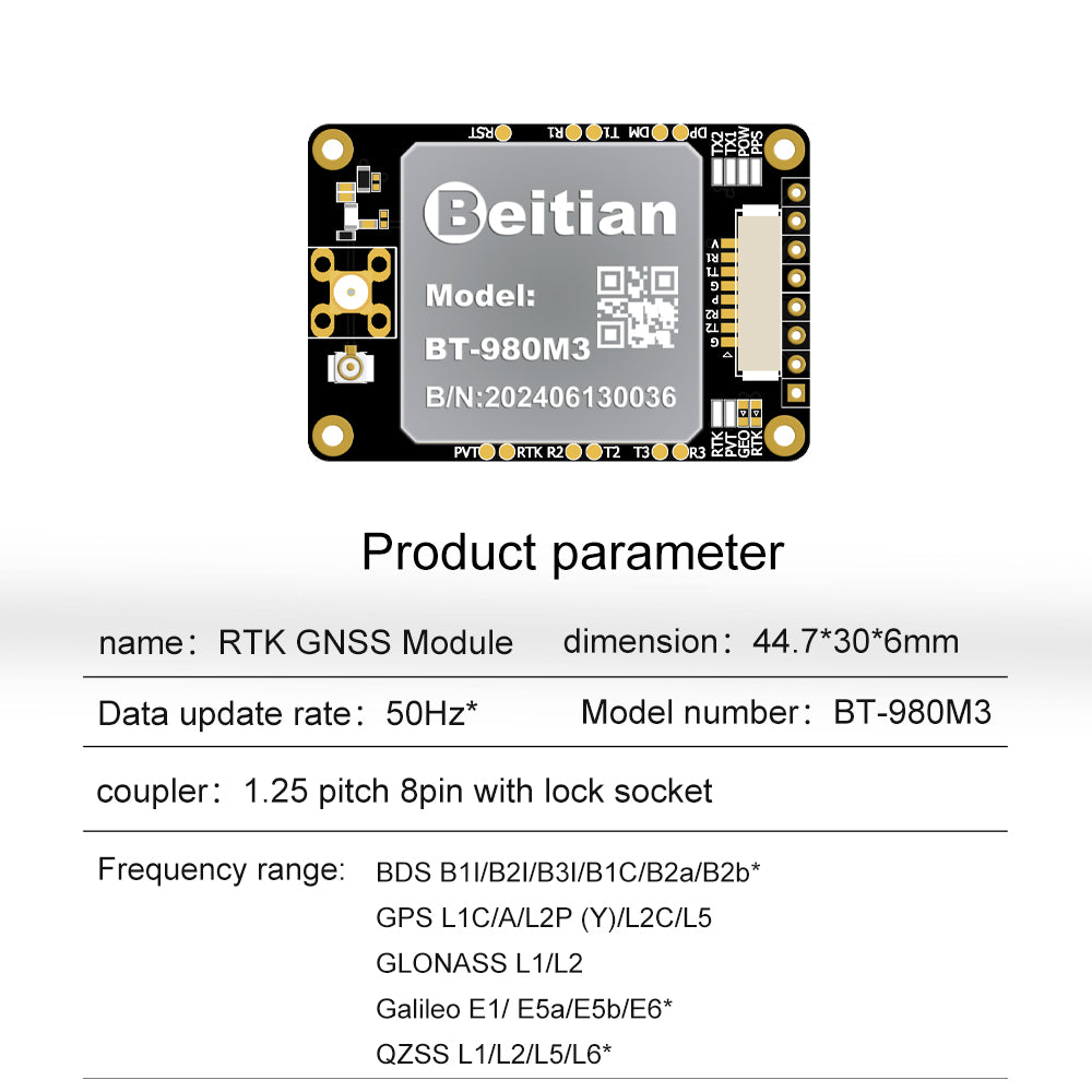 Beitian UM982 980 ZED-F9P module RTK high-precision centimeter-level GNSS positioning board for drones and vehicles